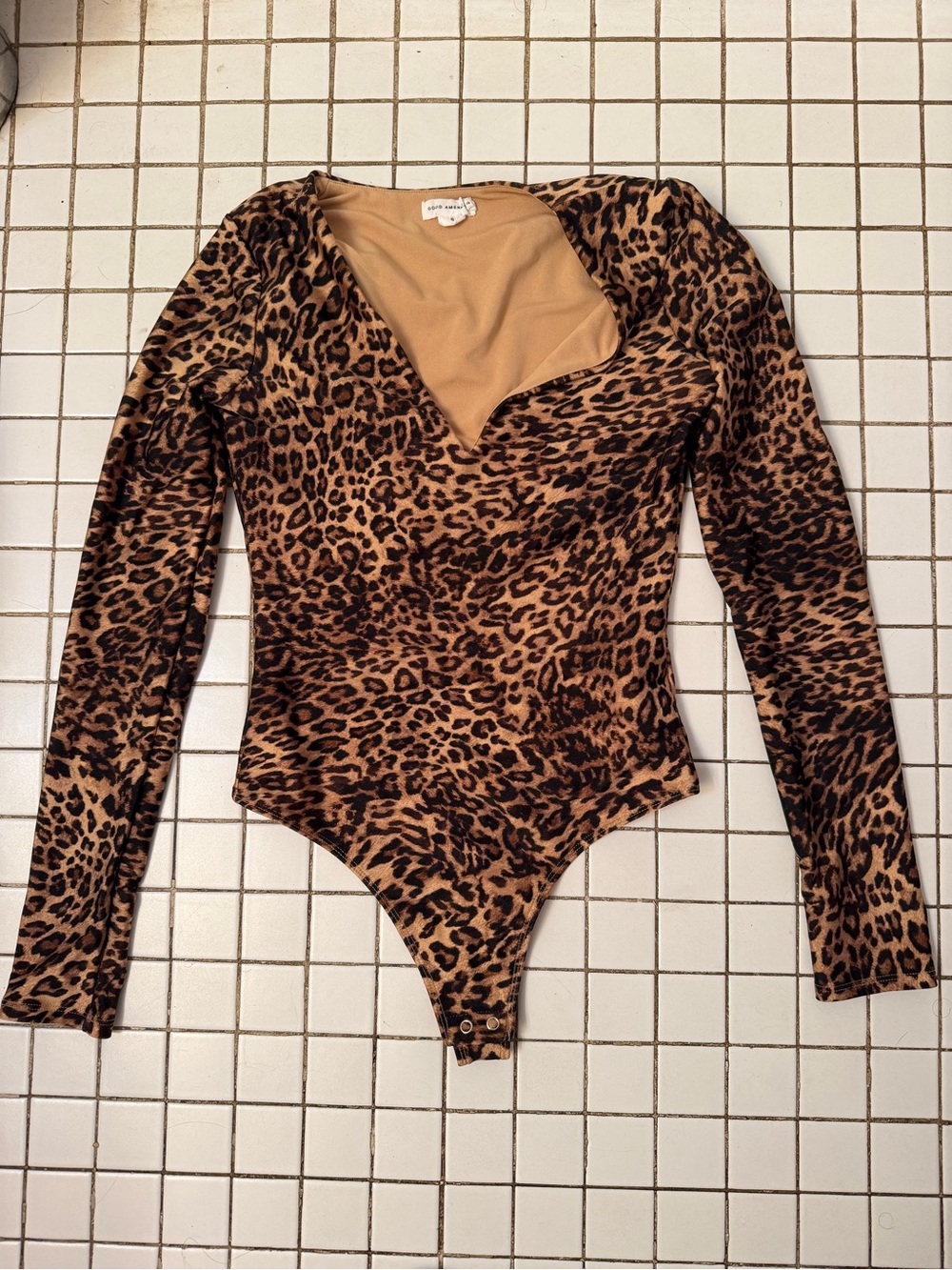 GOOD AMERICAN ANIMAL PRINT LEOPARD LONG SLEEVE V NECK BODYSUIT SIZE SMALL $119